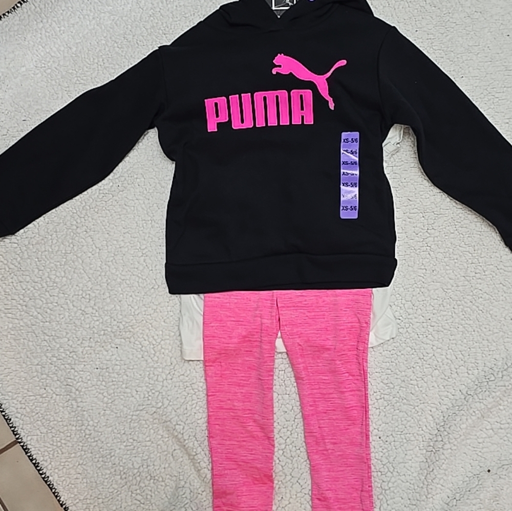NEW PUMA Girls Youth 3-piece Hoodie Set - PINK BLACK, WHITE Size XS (5-6)